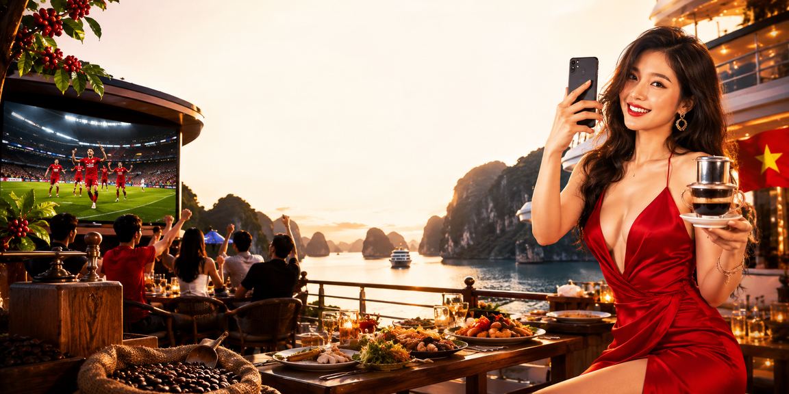 Người hâm mộ bóng đá theo dõi kèo cá cược tại vịnh Hạ Long trên điện thoại