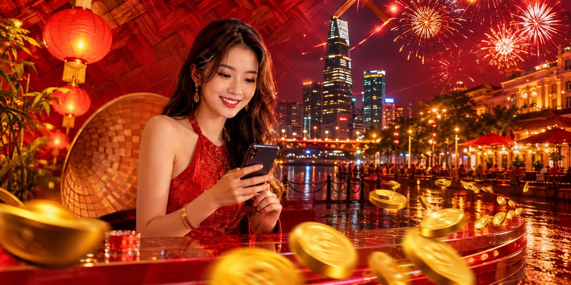 Người phụ nữ đội nón lá dùng điện thoại chơi casino tại TP. Hồ Chí Minh
