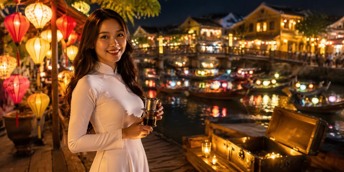 Người chơi thư giãn tại quán cà phê Hội An thưởng thức ván Baccarat trực tuyến